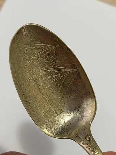 Talher Colher Antiga De Prata Com Imagem Barco