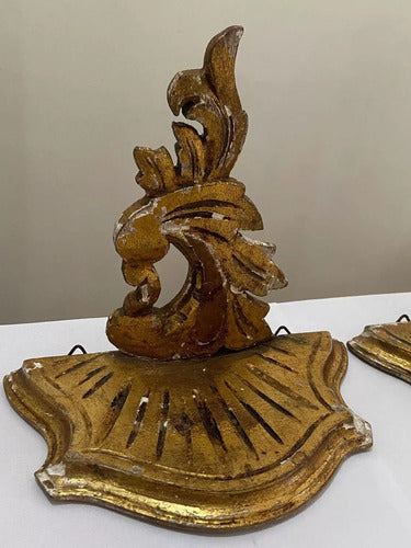 Peanha Antiga De Madeira / Suporte De Parede Par Dourado