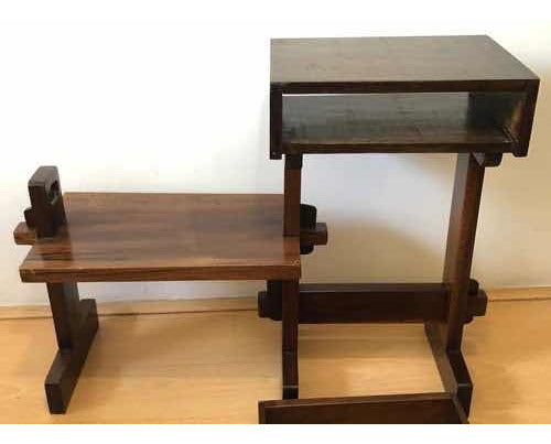 Antiga Mesa De Canto Lateral Madeira Nobre Com Gaveta