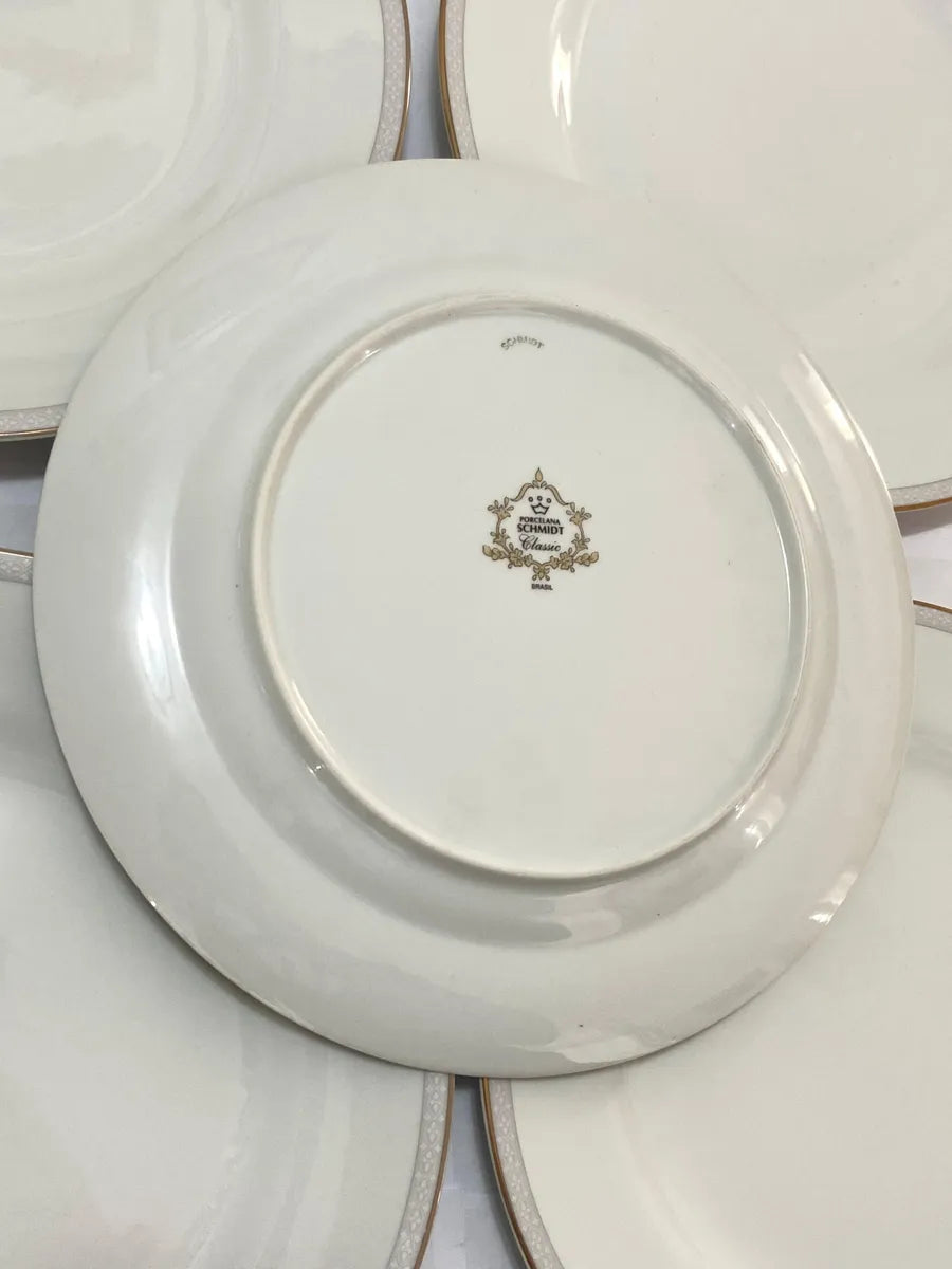 Pratos Porcelana Schmidt Classic 27cm (5pçs) Antigos Branco