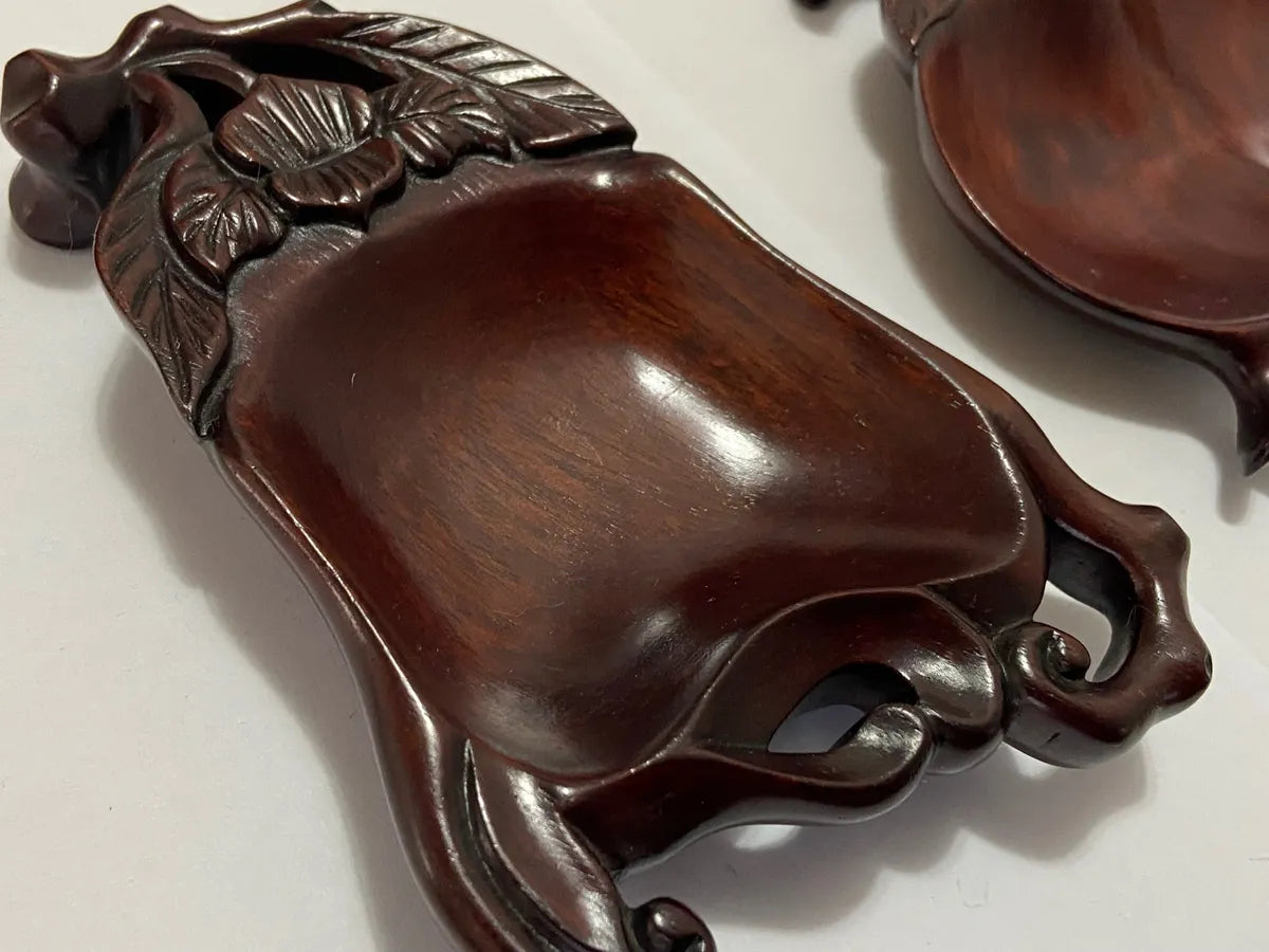 Par De Tigelas Chinesas Antigas Em Madeira Nobre Esculpida