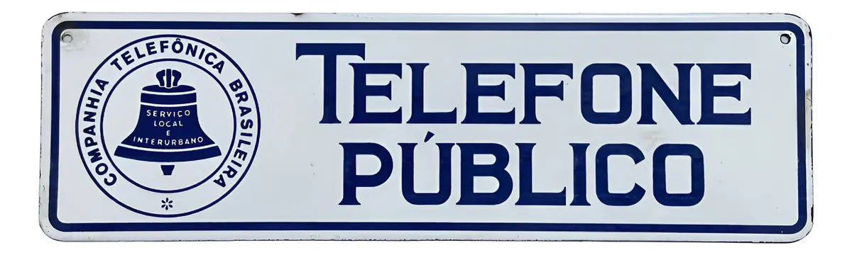 Placa Antiga Telefone Público Cia Telefônica Brasileira Branco