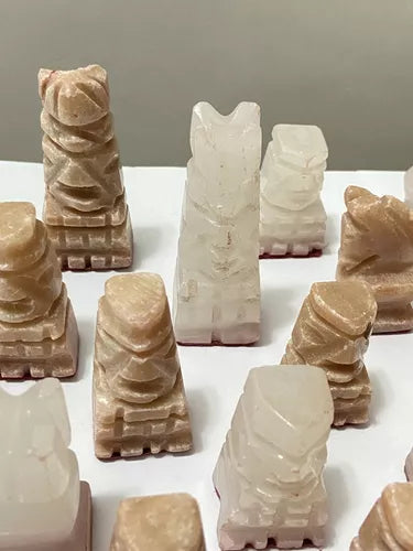 Antigas Peças De Xadrez Em Mármore Pedra Onix Asteca