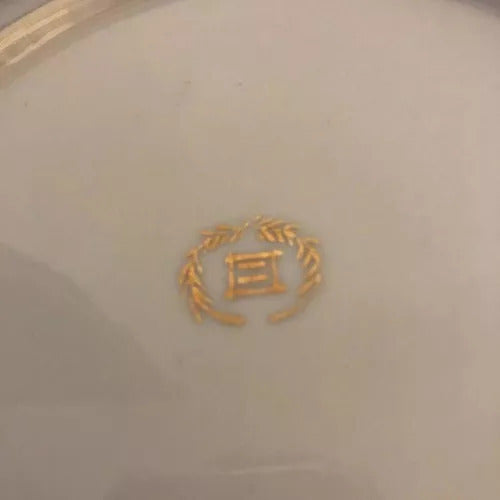 Antigo Prato Porcelana Com Marca Detalhes Rosa