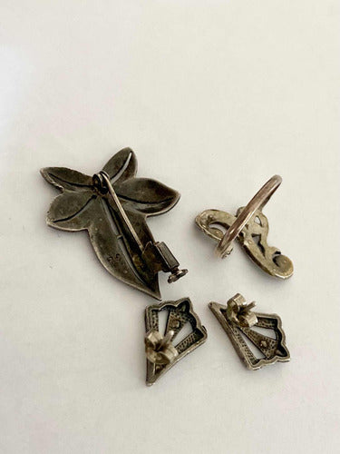 Lote Broche Antigo, Brincos E Anel De Marcassita