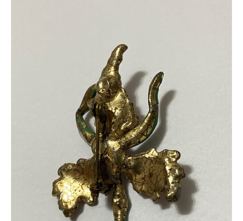 Broche Antigo Flor Dourado Pintura Colorida