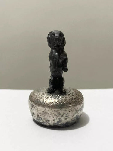Escultura Mini Antiga Cachorro De Pé Cor Prata Áustria 1890