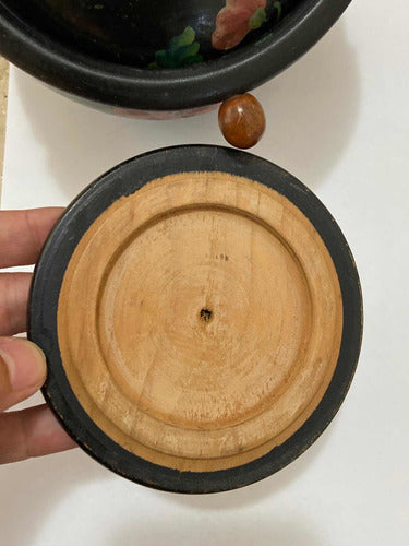 Vaso Antigo Pote De Madeira Com Pintura Flores