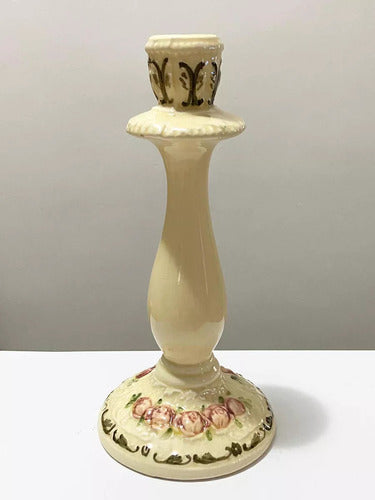 Castiçal De Porcelana Antigo Alemão Weiss Com Desenhos Flor