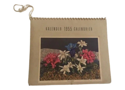 Antigo Calendário Com Pinturas Floridas 1955