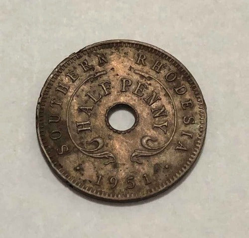 Antiga Moeda De Bronze 1951 Rodésia Do Sul 1/2 Pence