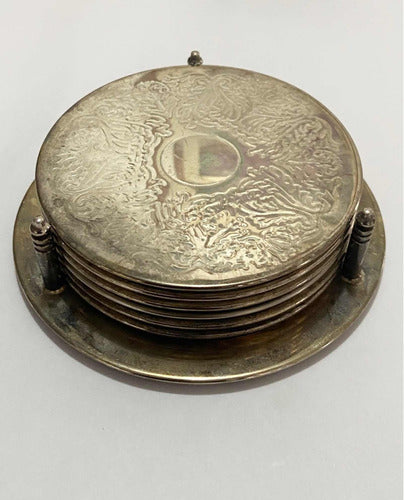 Antigo Porta Copos Em Metal Espessurado A Prata Com Seis Uni