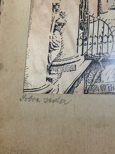 Quadro Antigo Pintura Sobre Seda Igreja Assinado Com Vidro