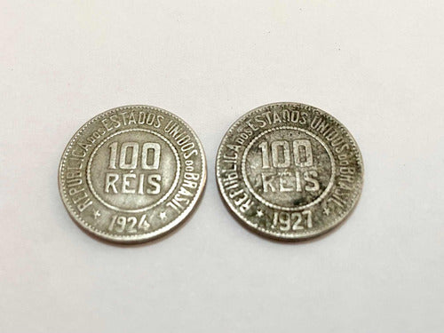 Lote 2 Antigas Moedas 100 Réis 1924 - 1927
