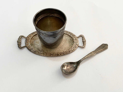 Lote Mini Colher Antiga Bandeja E Copo Antigo Cor Prata