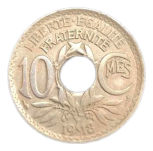 Moeda Antiga 1918 França 10 Centimes