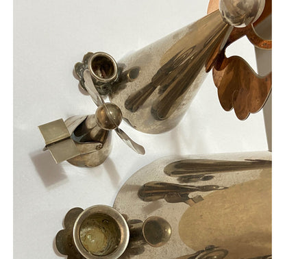 Conjunto Suporte Porta Vela antigo Anjos Banho Prata E Cobre