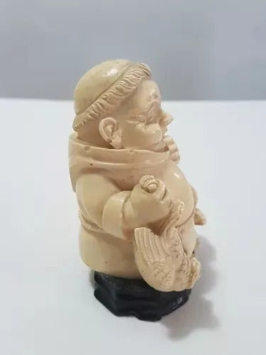 Antiga Escultura Figura Homem Asiatico Segurando Aves