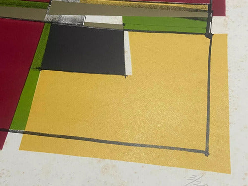 Quadro Gravura Antiga Silvio Oppenheim Abstrato Vermelho