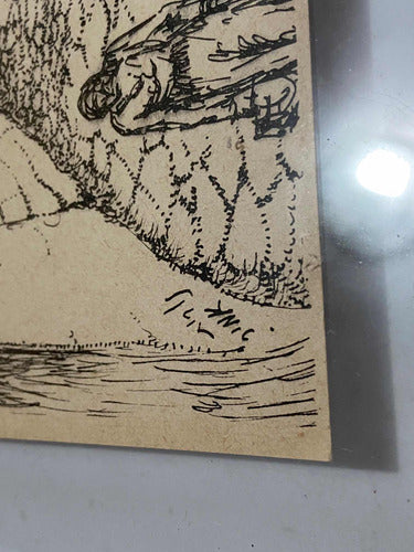 Quadro Antigo Em Nanquim - Rua De Pedra