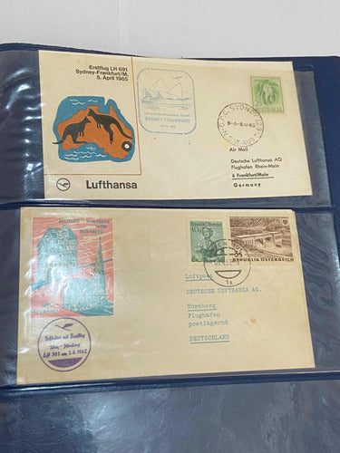 Coleção Cartões Postais Antigos Selos Lufthansa Avião