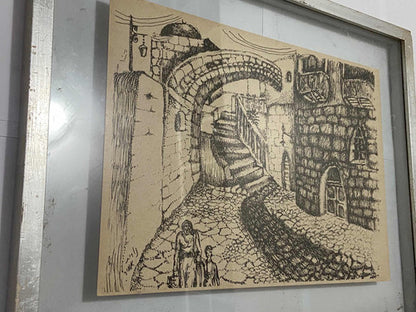 Quadro Antigo Em Nanquim - Rua De Pedra