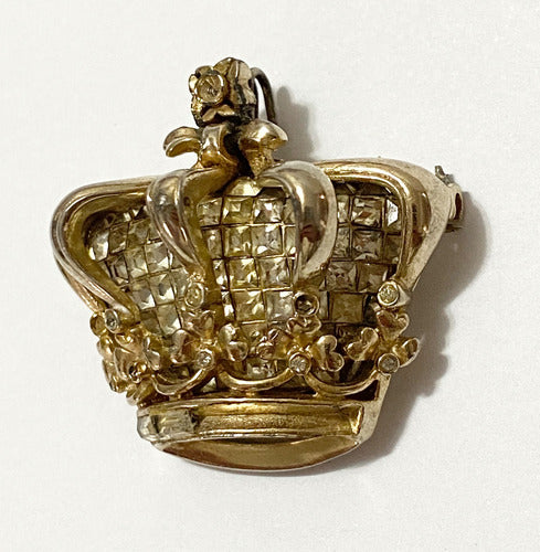 Broche Antigo Coroa Jubileu De Ouro Core Craft Com Pedras