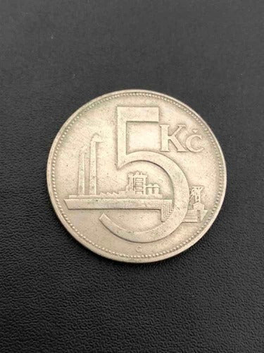 Moeda Antiga 1925 Czechoslovakia 5 Korun