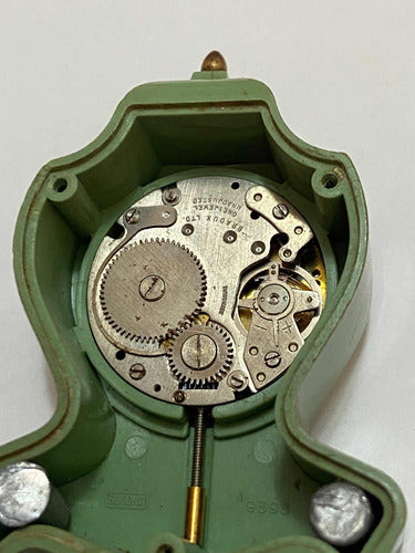 Relógio Antigo De Mesa Suíço Jung Com Pintura Pequeno Dourad