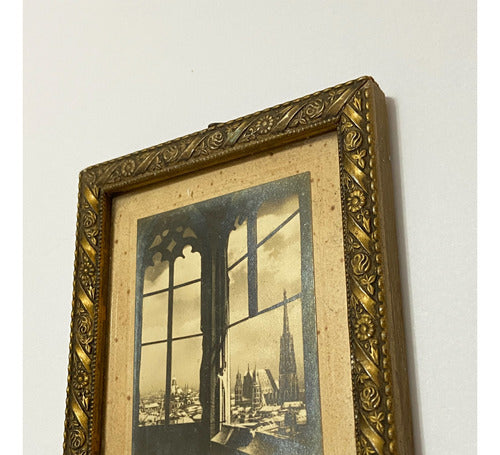 Mini Quadro Antigo Imagem Varanda Castelos Moldura Dourada