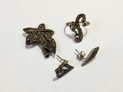 Lote Broche Antigo, Brincos E Anel De Marcassita