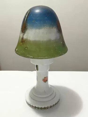 Luminária Antiga Opalina Pintada À Mão Paisagem