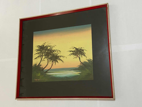 Quadro Antigo Pintura Litorânea Pôr Do Sol Assinado