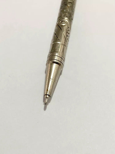 Caneta Antiga Prateada Com Pingente De Elefante