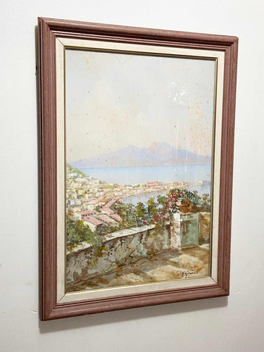Quadro Antigo Pintura Vista Costa Italiana Assinado