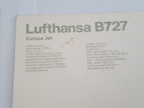 Cartão Postal Antigo Avião Lufthansa - 4 Cartões