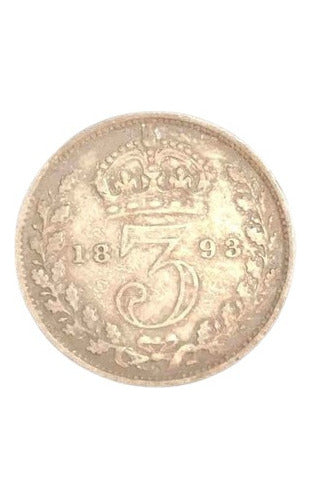 Antiga Moeda De Prata 1893 Grã Bretanha 3 Pence