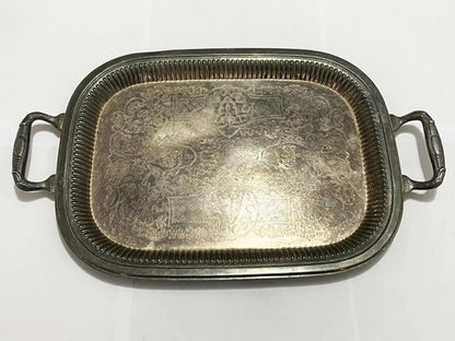 Bandeja Antiga De Metal Com Desenhos Cor Prata