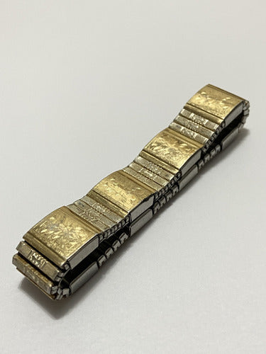 Pulseira Antiga Elástica Japão Com Desenhos Dourada E Prata