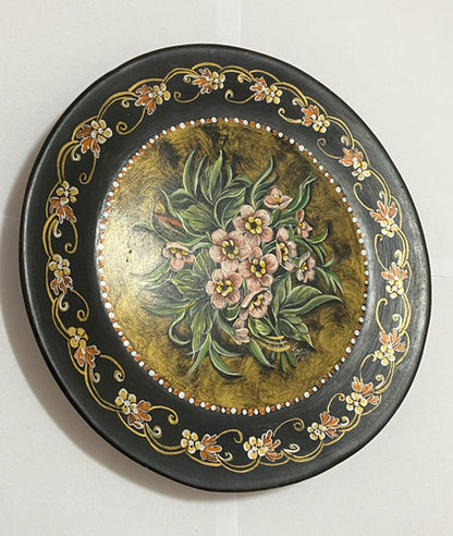 Prato Decorativo Em Cerâmica Pintura Flores Assinado Antigo