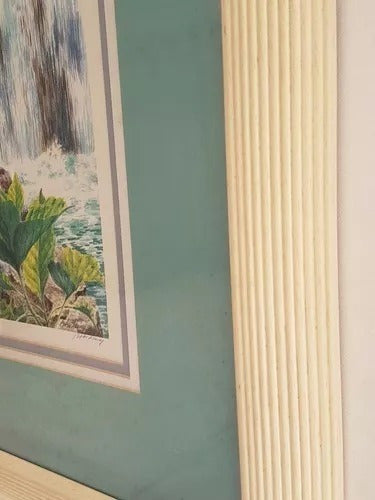 Antigo Quadro De Vidro Folhas E Cachoeira Bassett Fine Arte