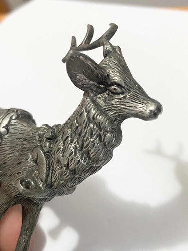 Escultura Antiga Alce Cervo Veado Rena Cor Prata