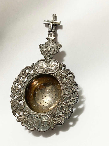 infusor de chá antigo moinho europeu holandês prata c/ marca