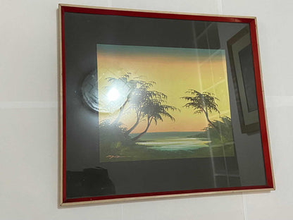 Quadro Antigo Pintura Litorânea Pôr Do Sol Assinado