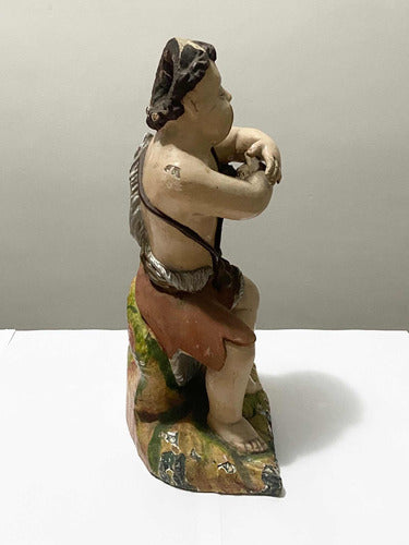 Escultura Antiga Asiática Clássica Menino Sentado 29cm