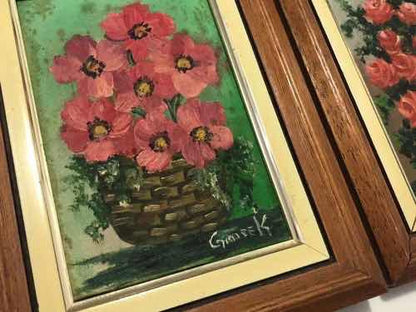 Quadros Antigos Pintura Vaso Flores Assinados