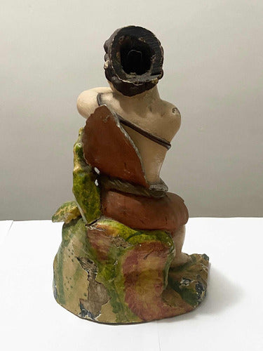 Escultura Antiga Asiática Clássica Menino Sentado 29cm