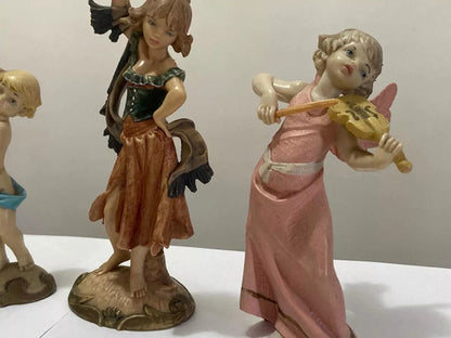 Esculturas Antigas Musical Anjos Figura Violino Flauta