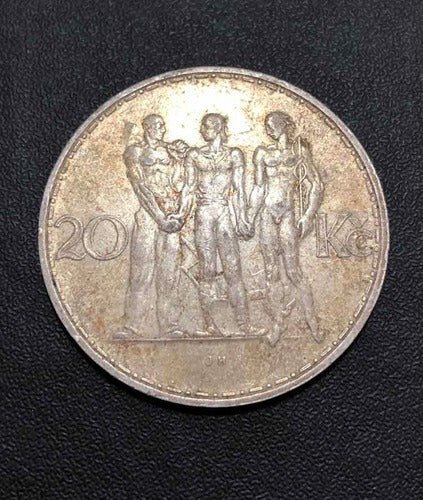Antiga Moeda De Prata Checoslovaquia 1934 20 Korun