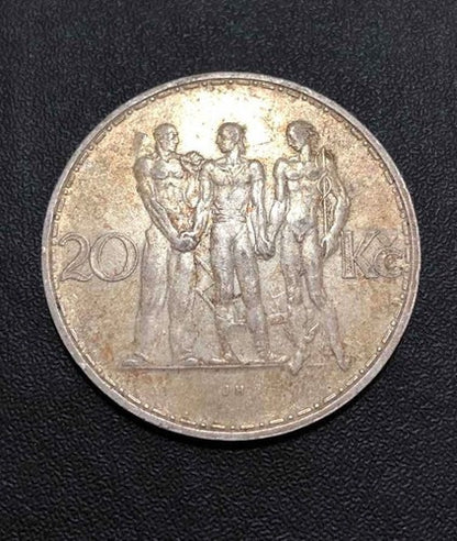 Antiga Moeda De Prata Checoslovaquia 1934 20 Korun